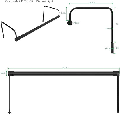 Cocoweb 21 Inch Tru-Slim Black Picture Light - LED, 2700K, Adjustable Arm, Plug-in, Toggle Switch, Sleek and Compact Design