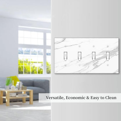 Light Switch Covers Modern White Gray Marble Quad Toggle Electrical Faceplate 4 Gang Wall Plate Decorative Switch Plates for living Room Bathroom Decor