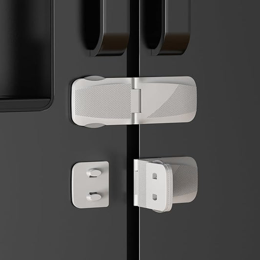 2 Pack Cabinet Locks Baby Proofing, QYESWHSR Fridge Locks for Kids with 3M Adhesive Pad, Child Proof Cabinet Locks French Door Refrigerator Freezer Lock RV Refrigerator, Oven Lock Easy Use (White)