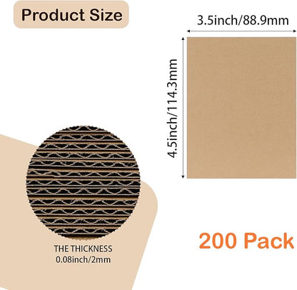 Calenzana 3.5x4.5 Browm Corrugated Cardboard Sheets, Flat Card Boards Inserts for Crafts, Packing, Shipping, Moving, Mailing, 200 Pack