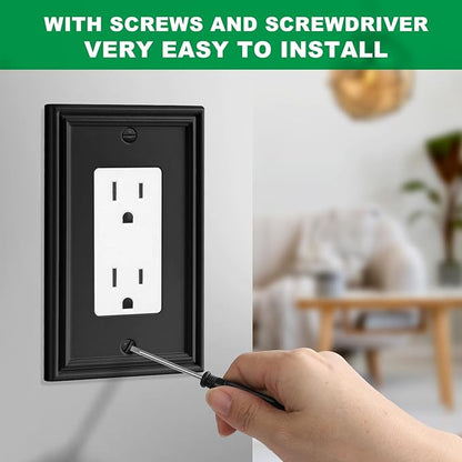 Black Modern Decorative Wall Plate Light Switch Cover Decorator Outlet Covers Rocker Switch Plates Bamboo Fiber Material Wall Plates for Kitchen Bathroom (1 Gang Single Decorator-4 Pack)