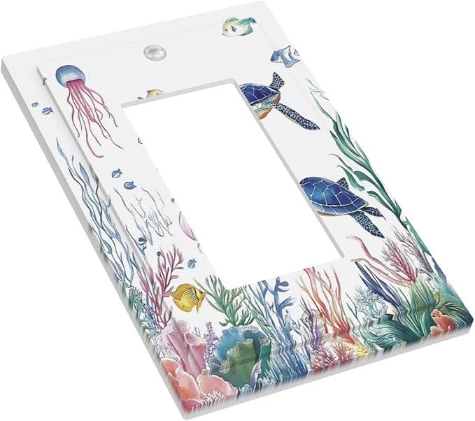 Blue Sea Turtle Ocean Fish Octopus Coral Decorative Outlet Covers 1 Gang Single Rocker Light Switch Cover Plate Wall Plates Gfci Faceplate For Bathroom Kids Room Decor