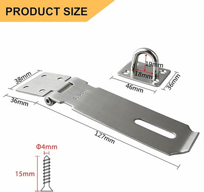 Alise 2pcs Door Locks Hasp Latch,5 Inch SUS 304 Stainless Steel Safety Packlock Clasp Hasp Lock Latch,with Fixing Screw for External Doors Window Cabinet Pet Cage, Brushed Nickel MS9-5B-2P
