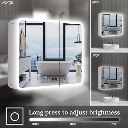 28 x 32 Inch White Medicine Cabinet LED Mirror with Lights 3 Color Dimmable Anti-Fog 2 Door 32 Inch Bathroom Lighted Medicine Cabinet with Mirror and Lights Storage for Bathroom Wall