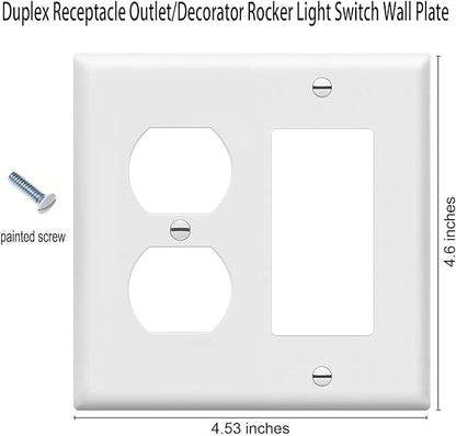 Duplex Outlet/Decorator Rocker Light Switch Wall Plates 2-Gang Switch Outlet Electrical Cover Plate Unbreakable Thermoplastic Faceplate for Light Receptacle Outlet Switch, White (10 Pack)