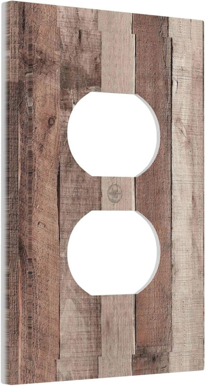 Outlet Covers Retro Wood Brown Farmhouse Barn Wooden 1 Gang Duplex Light Switch Cover Decorative Switch Plates Electrical Receptacle Faceplate Wall Plate for Farmhouse Cabin Decor