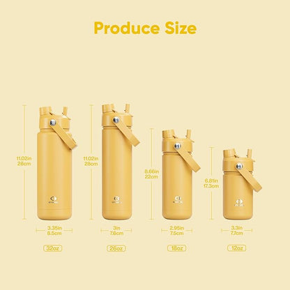 ENCOOL Insulated Water Bottle with Straw Stainless Steel Water Bottle, Leak-Proof, BPA-Free, Double Wall Vacuum Keeps Cold for 24 Hours for Sports, Travel, School (32 oz, Elfin Yellow)