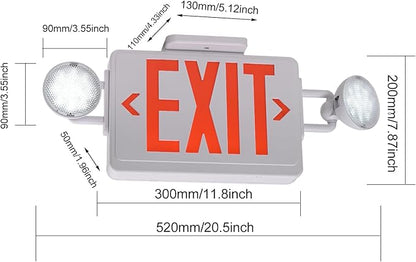 Emergency Exit Sign with Lights Battery backup, 200lm 3Hours Plug in Red Exit Signs with Emergency Lights for Business, Battery Operated,UL 924 AC85-277V
