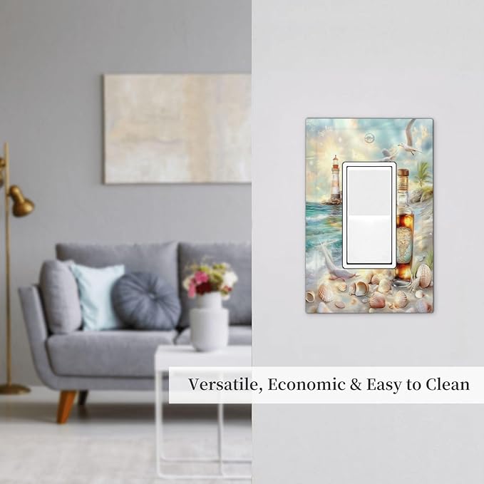 Decorative Outlet Covers Beach Ocean Lighthouse Seashells 1 Gang Single Rocker Light Switch Cover Plate Wall Plates Gfci Faceplate For Bed Room Living Room Decor