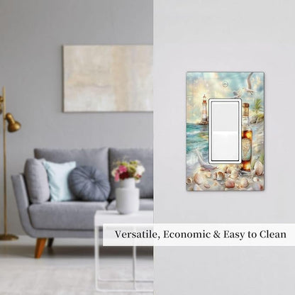 Decorative Outlet Covers Beach Ocean Lighthouse Seashells 1 Gang Single Rocker Light Switch Cover Plate Wall Plates Gfci Faceplate For Bed Room Living Room Decor