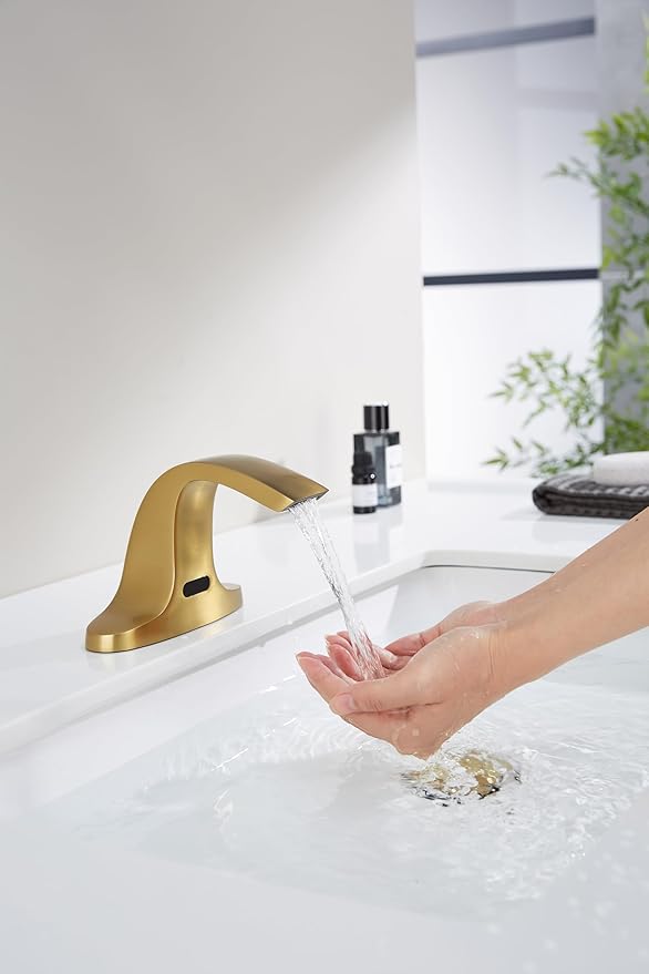 Touchless Bathroom Sink Faucet, Automatic Sensor Faucet for 3 Hole,Touchless Faucet for Bathroom Sink,Gold Smart Faucet