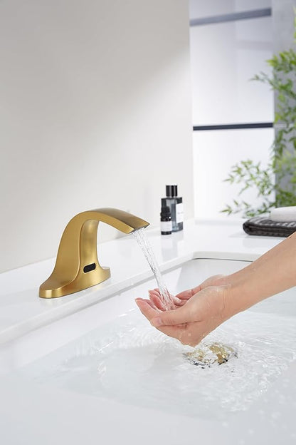Touchless Bathroom Sink Faucet, Automatic Sensor Faucet for 3 Hole,Touchless Faucet for Bathroom Sink,Gold Smart Faucet