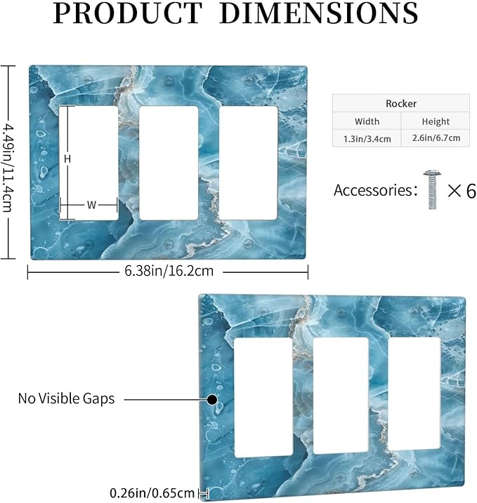 Decorative Outlet Covers Abstract Watercolor Blue Marble Texture 3 Gang Light Switch Cover Plate Triple Rocker Wall Plates for Electrical Outlets Switch Plate Covers for Bedroom Home Decor