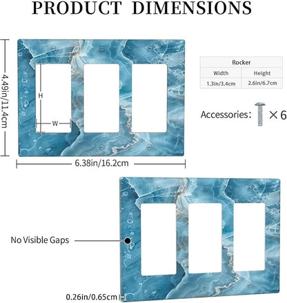 Decorative Outlet Covers Abstract Watercolor Blue Marble Texture 3 Gang Light Switch Cover Plate Triple Rocker Wall Plates for Electrical Outlets Switch Plate Covers for Bedroom Home Decor
