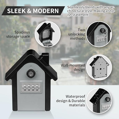 Key Lock Box with Combination lock & Key lock, Portable Large Capacity Key Storage Box Wall Mounted, Resettable Code, Waterproof Security Lock Box for Home, Office, Garage, Realtors Gray(1 Pack)