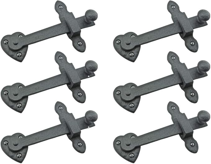 Renovators Supply Black Wrought Iron Gate Flip Latch Decorative Antique Heart Style Medium to Light Duty 4" Tall Flip Door Locks Rust Resistant Powder Coated Latches with Mounting Hardware Pack of 6