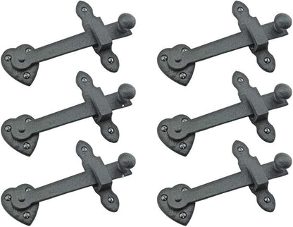 Renovators Supply Black Wrought Iron Gate Flip Latch Decorative Antique Heart Style Medium to Light Duty 4" Tall Flip Door Locks Rust Resistant Powder Coated Latches with Mounting Hardware Pack of 6