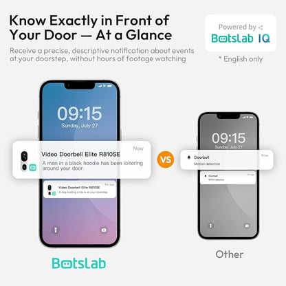 BOTSLAB 2K Doorbell Camera Wireless, 180° Head-to-Toe View, No Monthly Fee, Video Doorbell with 2-Way Audio, Human Detection, 5200mAh Battery, 2.4Ghz WiFi