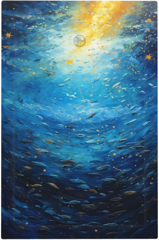 Light Switch Cover Plate Dream Ocean Underwater World Fish Shoal 1 Gang No Device Blank Electrical Wall Plates Faceplate Decorative Switch Plate for Kids room Nursery Decor