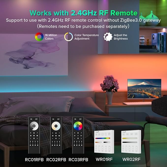 5in1 LM052 Tuya Zigbee3.0 LED Controller Support Monochrome CCT RGB RGBW RGBCCT PWM LED Strip Compatible with Echo Plus Echo(4th Gen) Philip H-UE Home-kit Gateway Work with WR01RF WR02RF etc