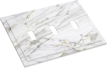 Decorative Light Switch Cover Plate Gray Gold Marble Abstract Modern Luxury 3 Gang Wall Plate Triple Toggle Switch Plate Covers Electrical Outlet Cover for Bedroom Home Decor