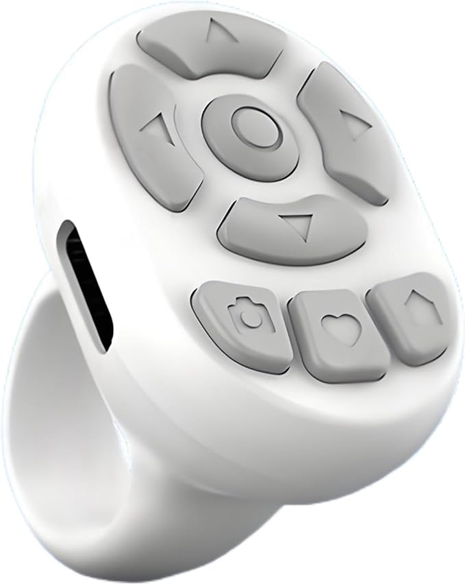 TK Rechargeable Fingertip Wireless Bluetooth Remote Control TK Scrolling Ring, RC Page Turner Music Video Camera Shutter for iPhone Android (White)
