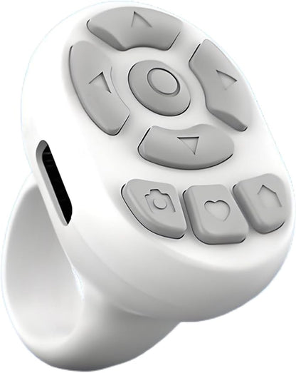 TK Rechargeable Fingertip Wireless Bluetooth Remote Control TK Scrolling Ring, RC Page Turner Music Video Camera Shutter for iPhone Android (White)