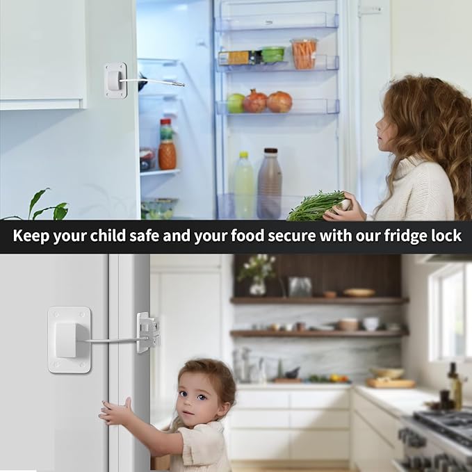Refrigerator Lock - Upgraded Combination Lock for Upright Freezer, Child Safety Lock for Cabinets, White
