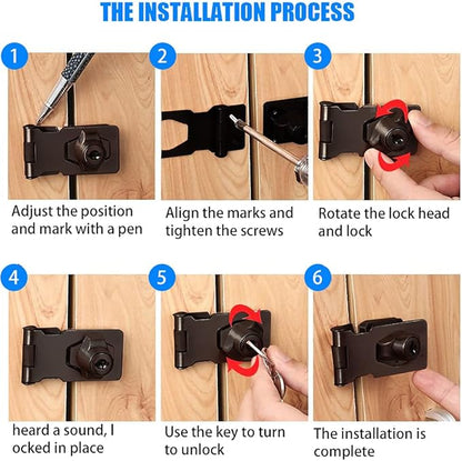 2 Packs Keyed Hasp Locks Twist Knob Keyed Locking Hasp for Small Doors, Cabinets and More,Stainless Steel Steel, Hasp Lock Catch Latch Safety Lock Door Lock with Keys (4inch, Bliack)