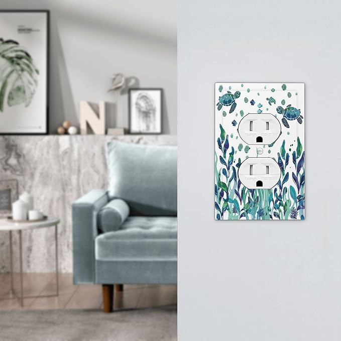 Outlet Covers Vibrant Turtle Seagrass Watercolor Painting 1 Gang Duplex Wall Plate Decorative Switch Plates Electrical Receptacle Faceplate Light Switch Cover for Bathroom living Room Decor