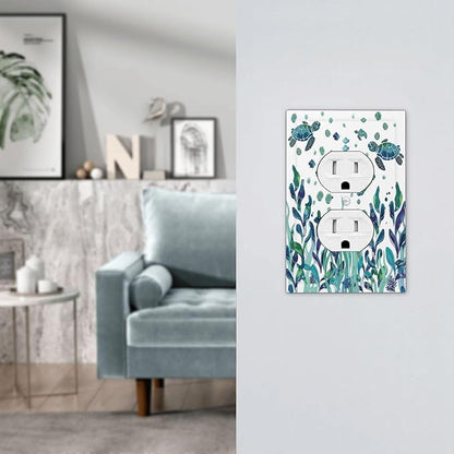 Outlet Covers Vibrant Turtle Seagrass Watercolor Painting 1 Gang Duplex Wall Plate Decorative Switch Plates Electrical Receptacle Faceplate Light Switch Cover for Bathroom living Room Decor