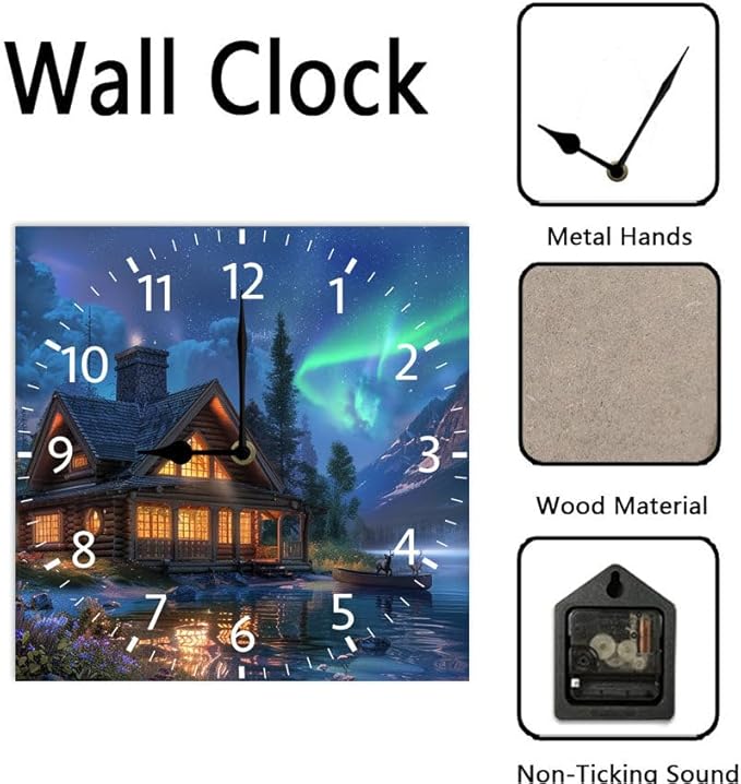 10 in Moon Cabin Retreat -293 Wood Wall Clock – Digital Time Display, Smart Home Compatible for Bedside or Workspace
