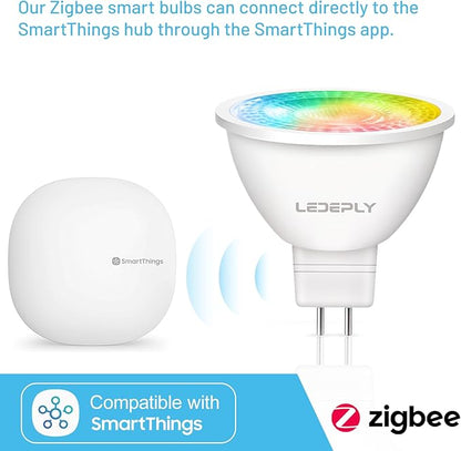 Zigbee MR16 LED Smart Bulb, Hub Required, Compatible with Phi*Lip*s Hu*e*, Alexa, Google, & ConBee, 5W =50W, GU5.3, Dimmable, AC/DC 12V, Color Changing & Tunable White, 2-Pack