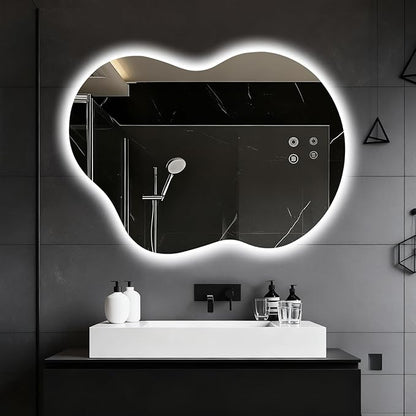 Asymmetrical Lighted Mirror for Bathroom,Modern LED Vanity Mirror with Backlit,Fog-Free,Tri-Color Dimmable Lighting with Memory Function,Hardwire Ready [Horizontal/Vertical] 30" H x 22" W
