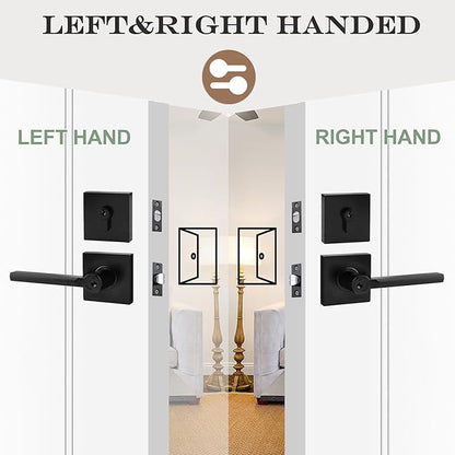 Keyed Entry Door Handle with Single Cylinder Deadbolt, Keyed Alike(Same Keys Only Per Set) Front Door/Exterior Door Lever Lockset, Matte Black, 15 Sets of Locks with 15 Sets of Different Keys