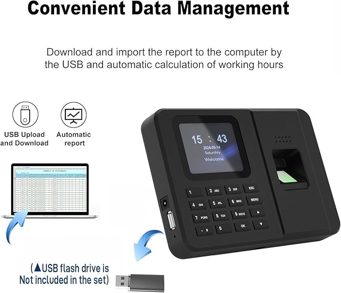 Time Clocks for Employees Small Business, Fingerprint + PIN, Biometric Clock in and Out Machine for Employees, No Monthly Fee, No Software Required