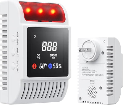 5-in-1 Smoke and Carbon Monoxide Detectors Plug in, Smoke Detector with Battery Backup Slot, Adjustable Brightness & Volume Levels, Smoke Alarm with Temp/Humidity for Home, RV, Travel(MR818B,1-Pack)