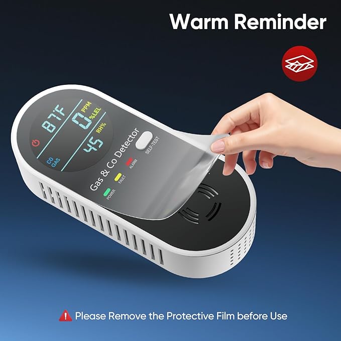 4 in 1 Upgraded Natural Gas Leak Detector and Carbon Monoxide Detectors, Dual Sensor Gas Leak Detector & Carbon Monoxide Detectors Plug in (Temperature & Humidity) for Home, RV (Black)