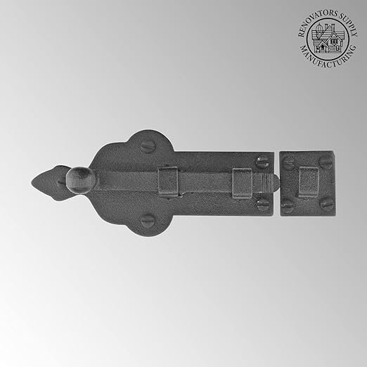 Renovators Supply Manufacturing Slide Bolt Latch 3 3/4 in. Black Wrought Iron Ball Tip Style Slide Bolt with Mounting Hardware