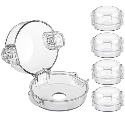 Stove Knob Safety Covers, for Knob Diameter Less Than 2.4", Dual Grip Safety Shield, Unlock with Adult Hand, Press Gas Stove Knob Locks, Oven Lock Knob Covers for Child Safety, Clear, Pack of 5