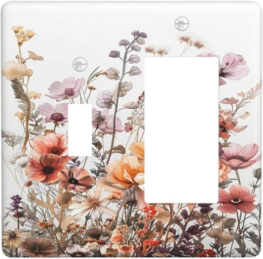 Boho Nursery Wildflower Flora Vintage Flower Outlet Covers 1 Toggle 1 Rocker Combination Decorative Wall Plate Electrical Switch Plates Light Switch Cover Plate for Bedroom Living Room Decor