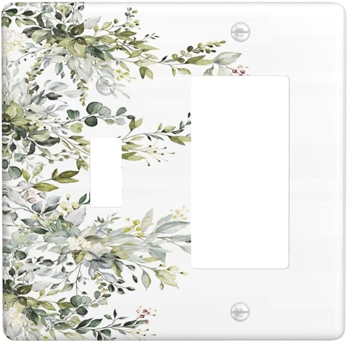 Decorative Outlet Covers Rustic Eucalyptus Leaves Green Leaf 2 Gang Wall Plate Single Toggle 1 Rocker Light Switch Cover Switch Plate Covers for Country Bedroom Home Decor