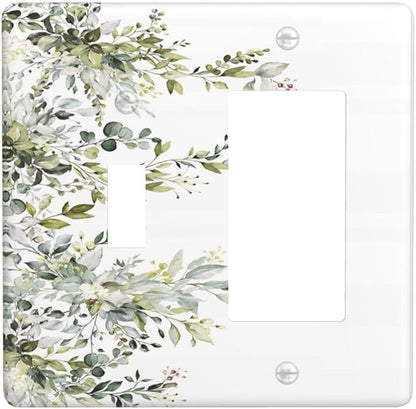 Decorative Outlet Covers Rustic Eucalyptus Leaves Green Leaf 2 Gang Wall Plate Single Toggle 1 Rocker Light Switch Cover Switch Plate Covers for Country Bedroom Home Decor