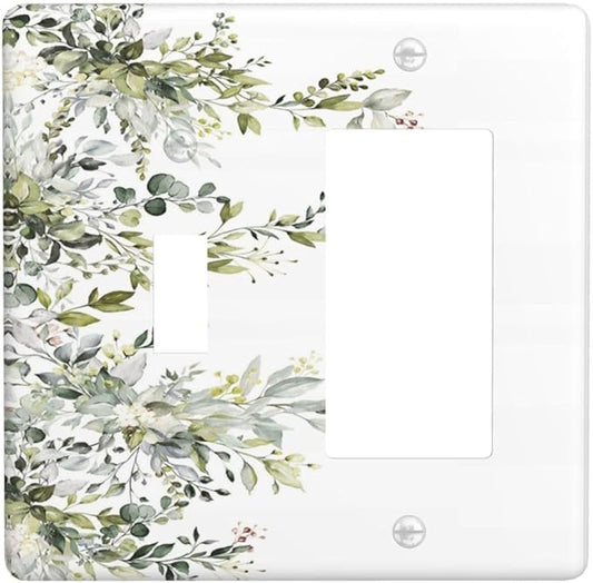 Decorative Outlet Covers Rustic Eucalyptus Leaves Green Leaf 2 Gang Wall Plate Single Toggle 1 Rocker Light Switch Cover Switch Plate Covers for Country Bedroom Home Decor