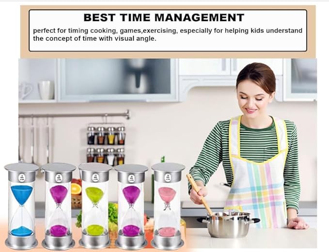 SuLiao Hourglass Sand Timer 30Sec 1 3 5 10 30 Minutes Set, Plastic Large Unbreakable Sand Watch Clock, Colorful Hour Glass Sandglass for Kids, Classroom, Games, Kitchen（Pack of 6）