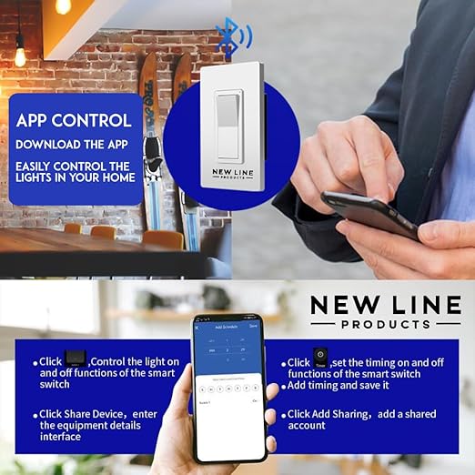 WiFi Bluetooth Smart Light Switch with APP Control Compatible with Alexa and Google Home Voice Control Touch Control Power Cut Off Easy Wall Install Works with Smart Life Tuya Remote Timer