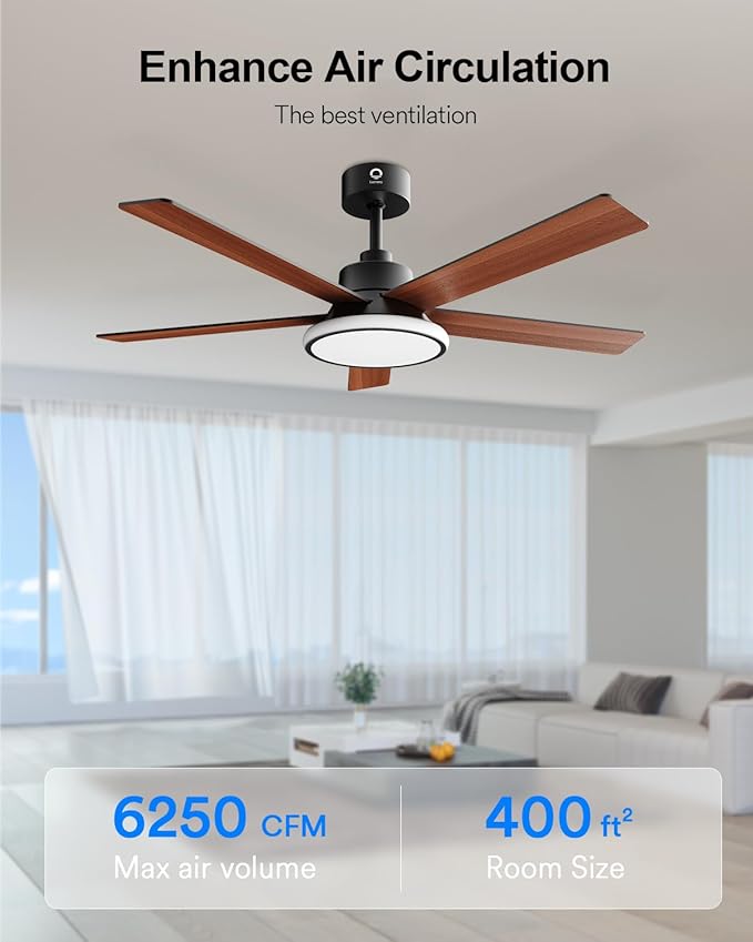 Lumary 52'' Smart Ceiling Fan with RGBAI Lights Remote, WiFi Bluetooth Low Profile Ceiling Fan with Alexa Google App, Dimmable & Color Tuning, 46 Scene, Modern Flush Mount for Bedroom Living Room