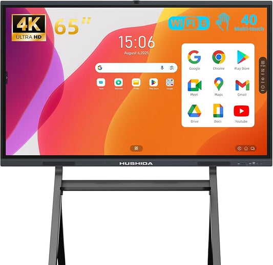 65" Smart Board Google EDLA-Certified 4K Interactive Whiteboard SmartBoard for Classroom & Office, Android 14 Touchscreen with 13MP AI Camera Win 11 Pro 8G RAM+256G ROM, 40-Points, Wall Mount