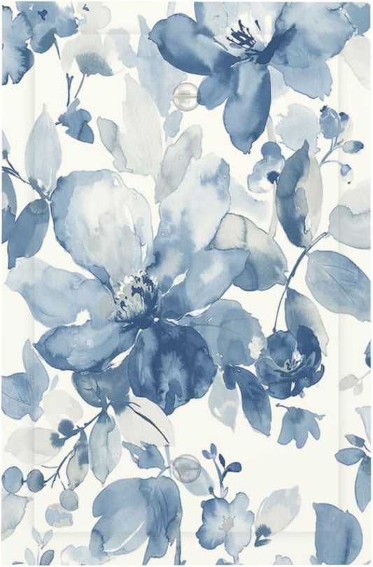 Light Switch Cover Plate Blue Watercolor Floral 1 Gang No Device Blank Electrical Wall Plates Faceplate Decorative Switch Plate for Bedroom Bathroom Decor