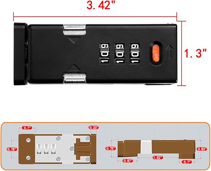 Cabinet Lock，Barn Door Latches,3-Digit Combination Security Locks,Combination Security Lock,for Office File Cabinet,Drawers,Locker,Small Door,Cupboard (1, Black_90 Degree)